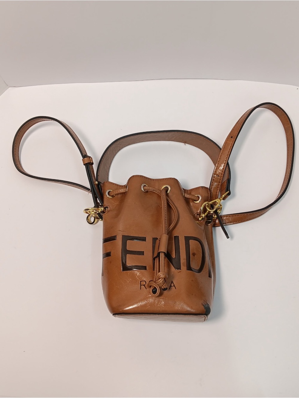 Fendi Tan Leather Logo Drawstring Crossbody Bag